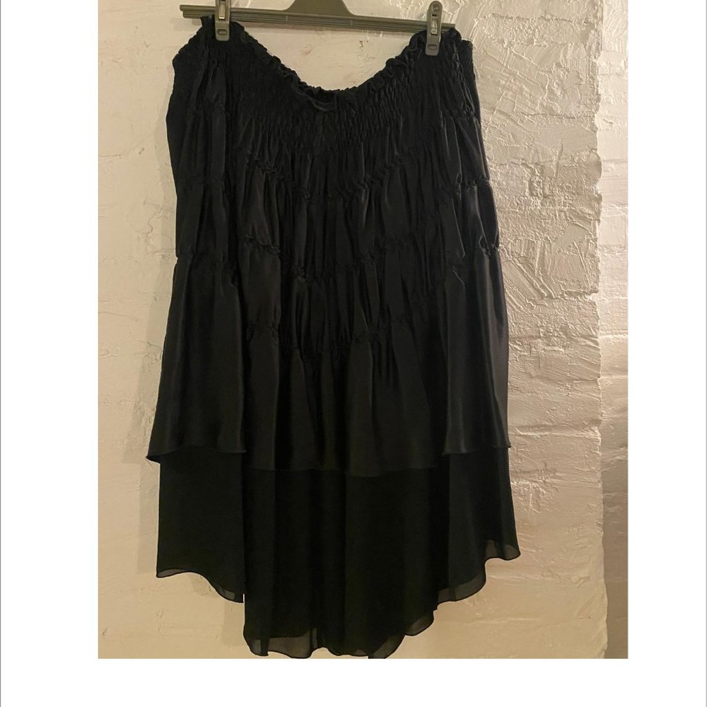 Silk Charmeuse Black Peasant Blouse w/ Smocking